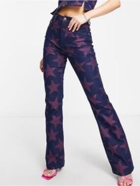 AFRM Purple Star-Print Flare Jeans
